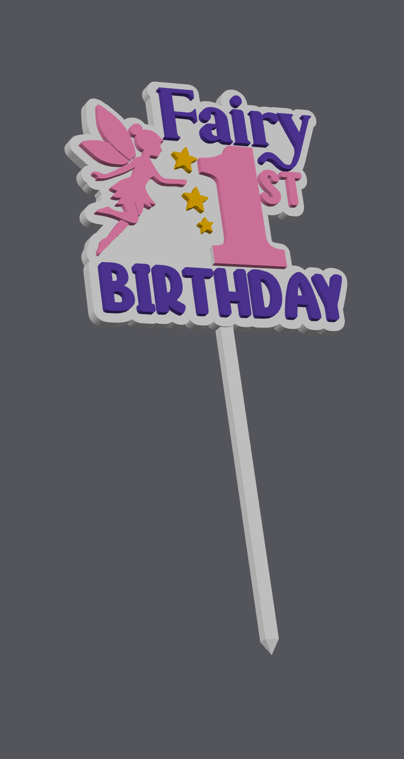Fairy 1st Birthday Cake Topper – Digital File (STL & 3MF)