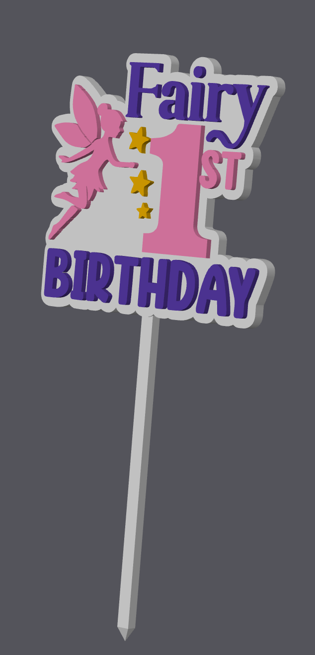 Fairy 1st Birthday Cake Topper – Digital File (STL & 3MF)