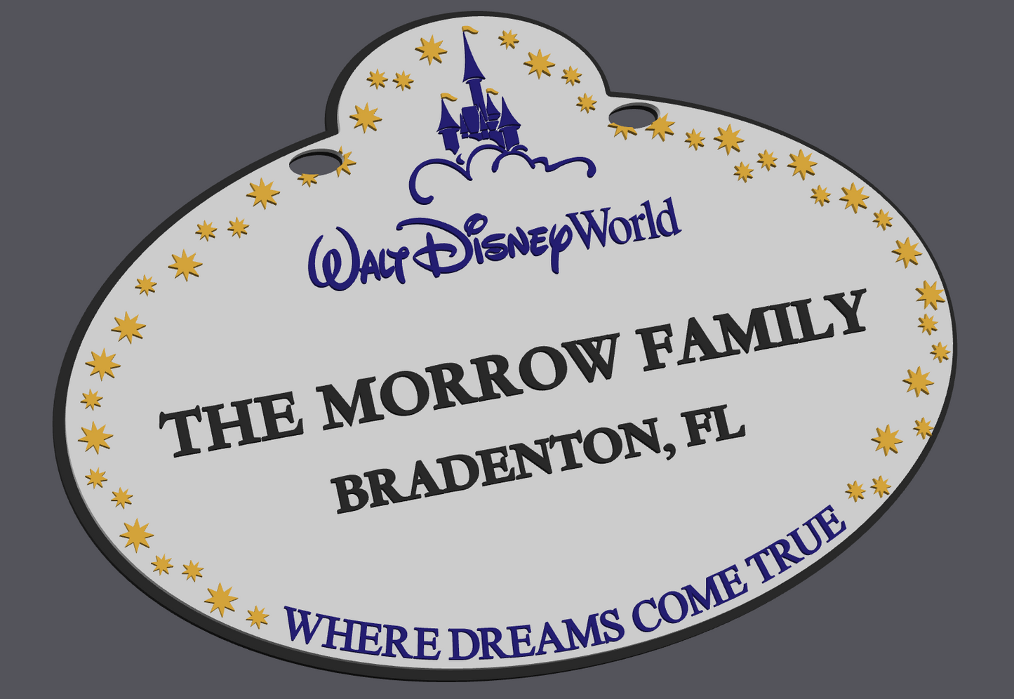 Walt Disney World Inspired Stroller Sign Digital File | STL & 3MF Download | Personalized Family Stroller Tag | Theme Park Stroller Identifier | 3D Print File