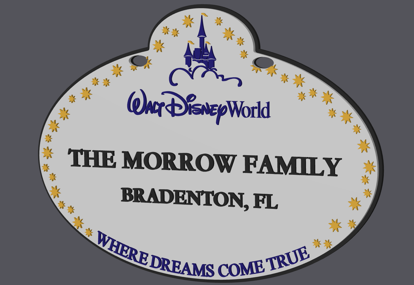 Walt Disney World Inspired Stroller Sign Digital File | STL & 3MF Download | Personalized Family Stroller Tag | Theme Park Stroller Identifier | 3D Print File