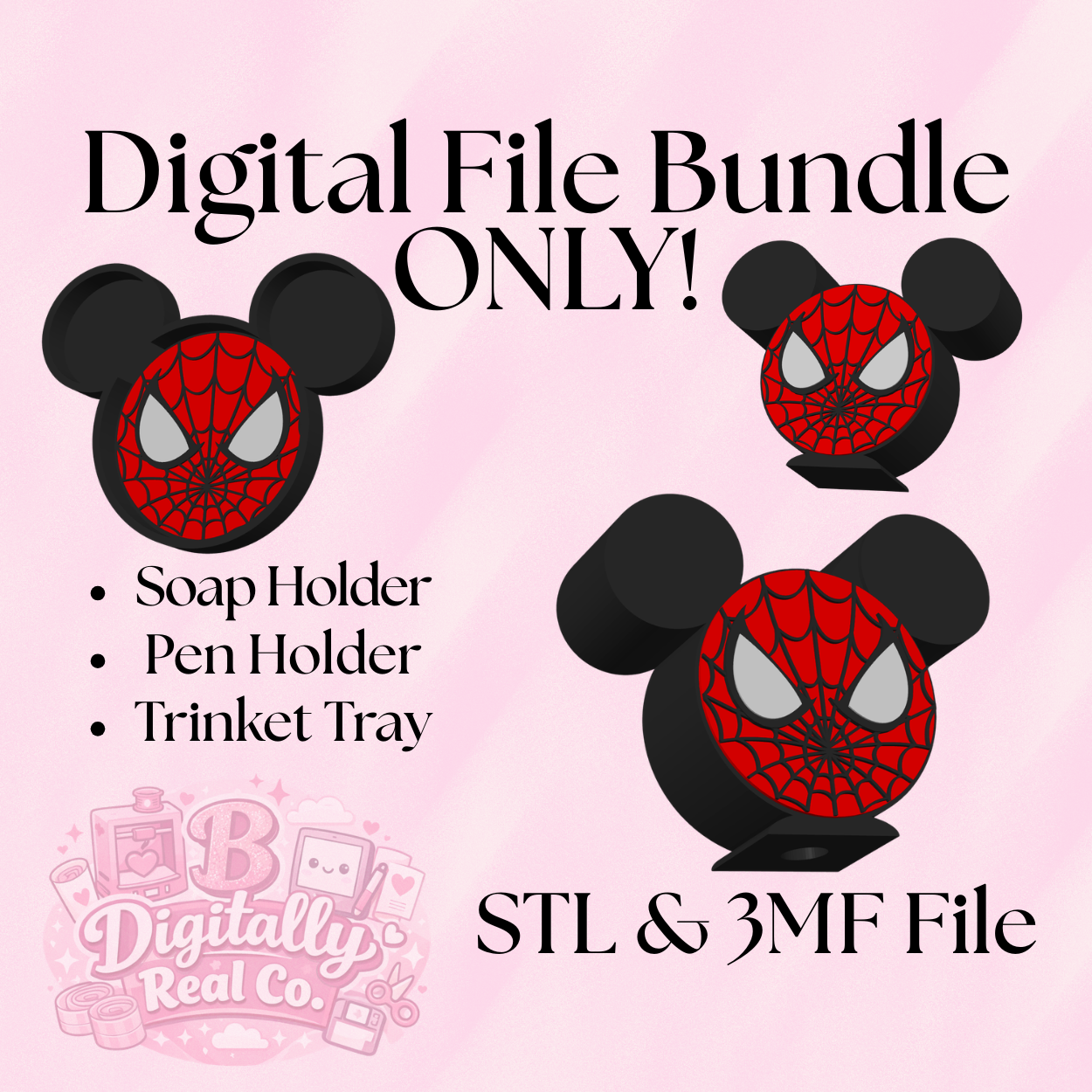 Spiderman Inspired 3D Print Bundle – Soap Holder, Pen Holder & Trinket Tray | STL & 3MF Files | Superhero Desk & Bathroom Decor | Digital Download