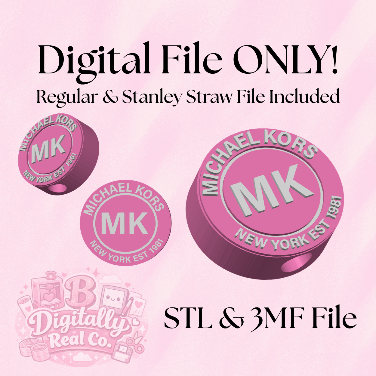 Michael Kors Inspired Straw Topper | 3D Print Digital File | Regular & Stanley Size Included | STL & 3MF | Designer Style Cup Charm
