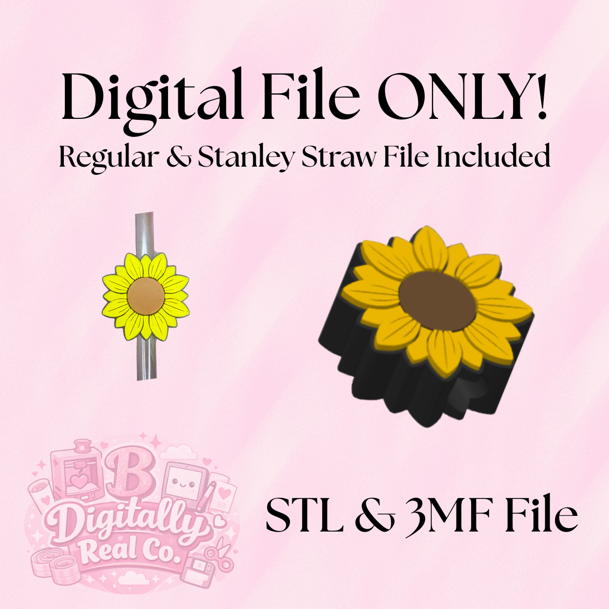 Sunflower Straw Topper 3D Print File | Stanley & Regular (STL, 3MF)