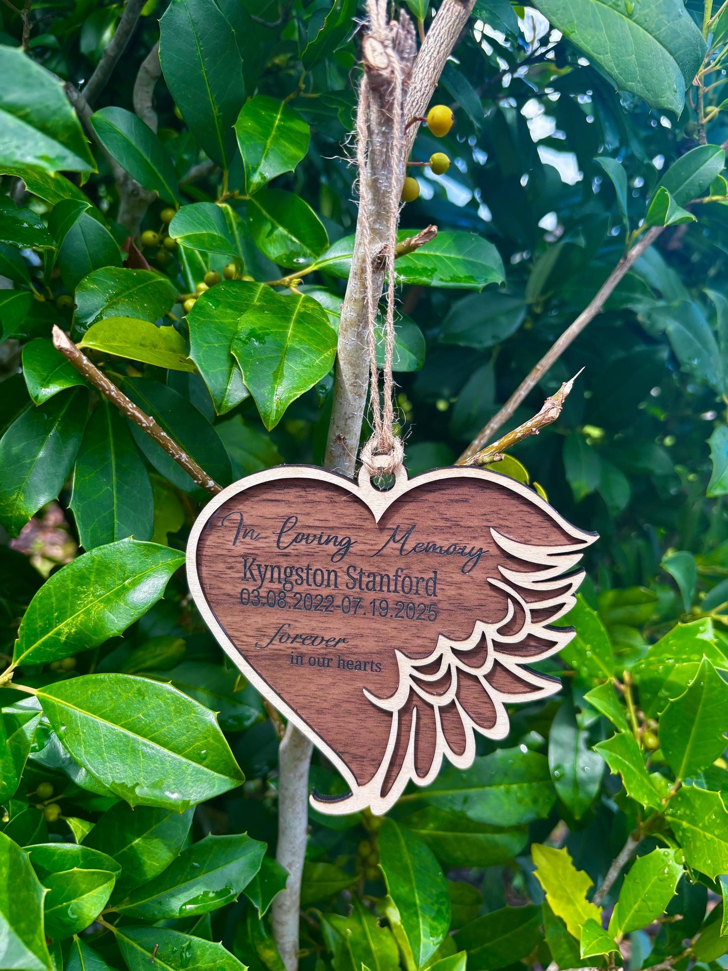Personalized Memorial Ornament | In Loving Memory Angel Wing Heart Keepsake | Custom Remembrance Gift | Sympathy Gift