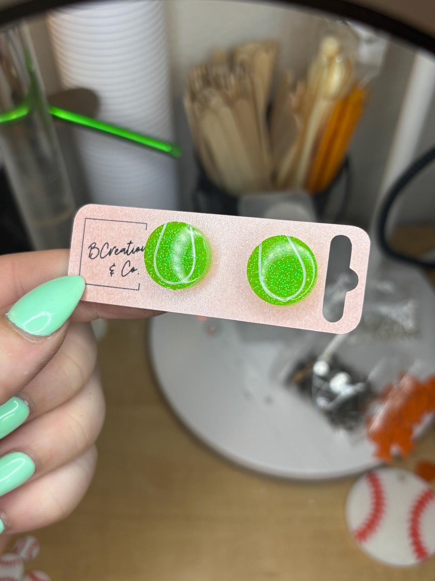 Glitter Tennis Stud Earrings | Custom | Handmade