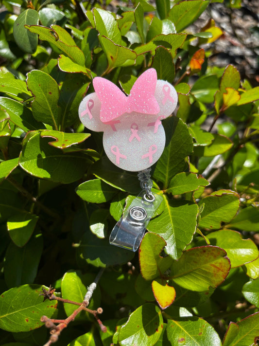 Breast Cancer Badge Reel | Minnie | Mickey | Custom Handmade | Breast Cancer Awareness