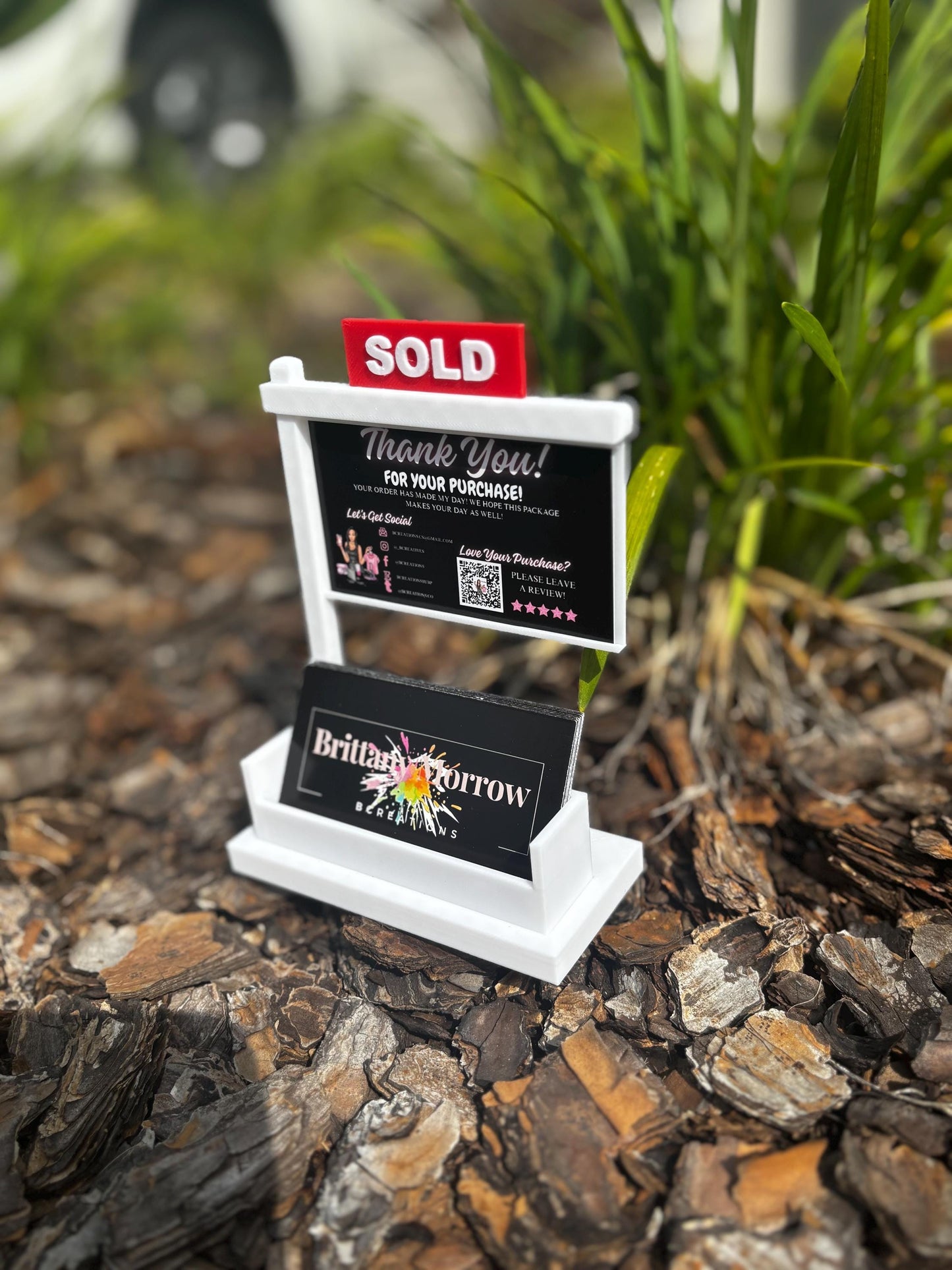 Mini “SOLD” Sign Business Card Holder for Realtors – Real Estate Desk Décor | Sliding Slot Display | Closing Gift | Realtor Branding Prop