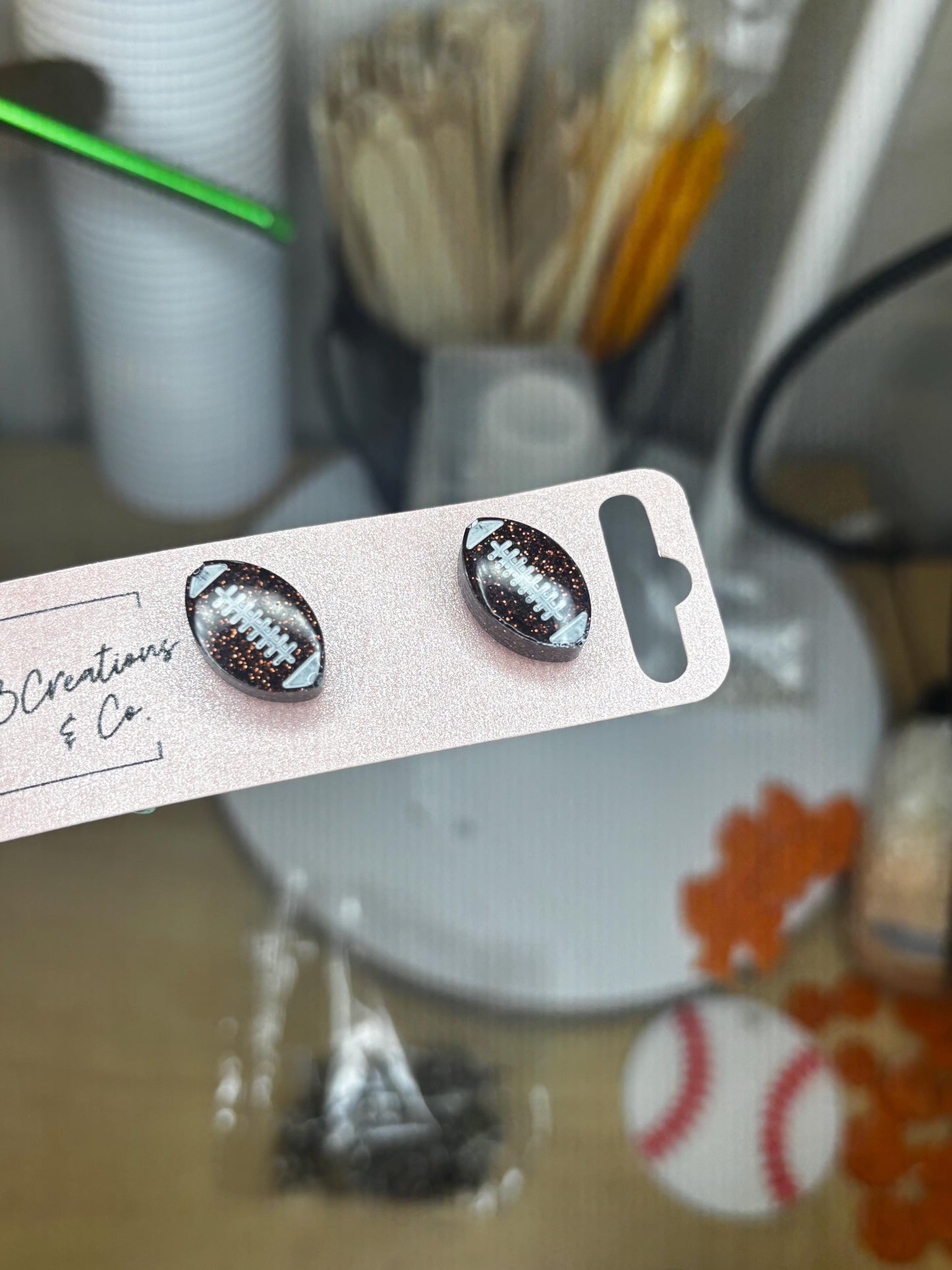 Glitter Football Stud Earrings | Custom | Handmade