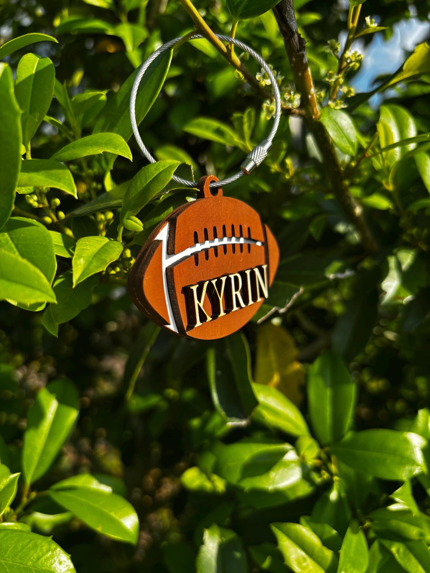 Wooden Football Bag Tag w/Custom Name | Football Player | Custom Design