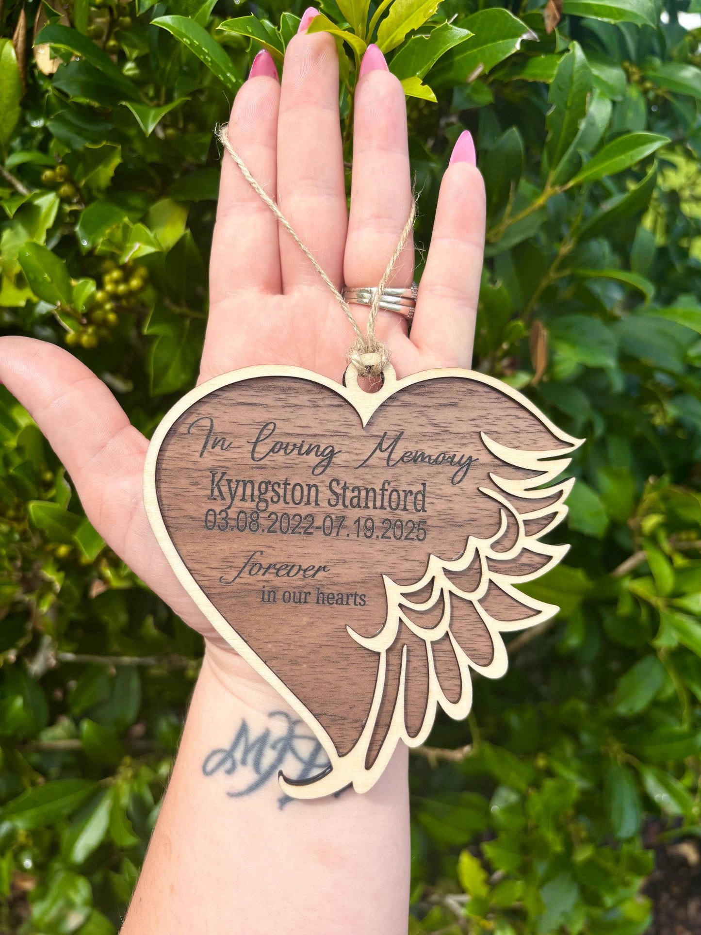 Personalized Memorial Ornament | In Loving Memory Angel Wing Heart Keepsake | Custom Remembrance Gift | Sympathy Gift
