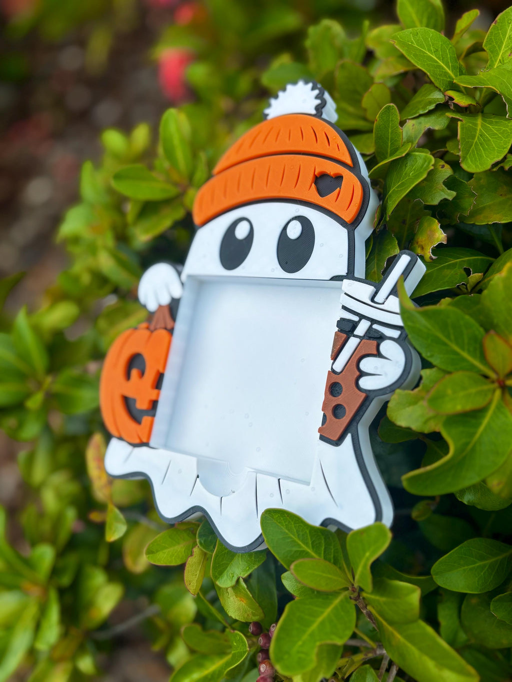 Ghost Sticky Note Holder – Halloween Notepad Organizer with Iced Coffee & Pumpkin Design